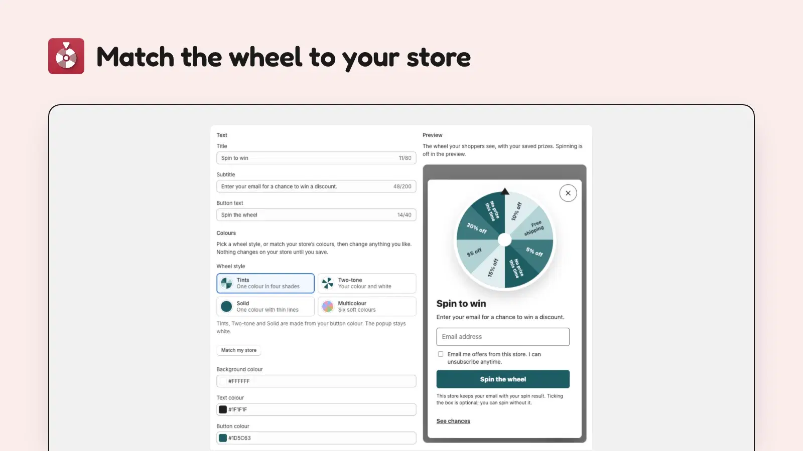 Wheel style picker with Tints chosen, colors and live preview